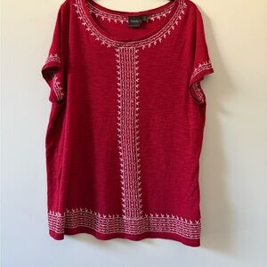 Rafaella Red Short Sleeve Top with White Detailing